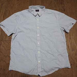 UNTUCKit Slim Fit Shirt Mens 2XL Blue White Fish Print Short Sleeve Button Up
